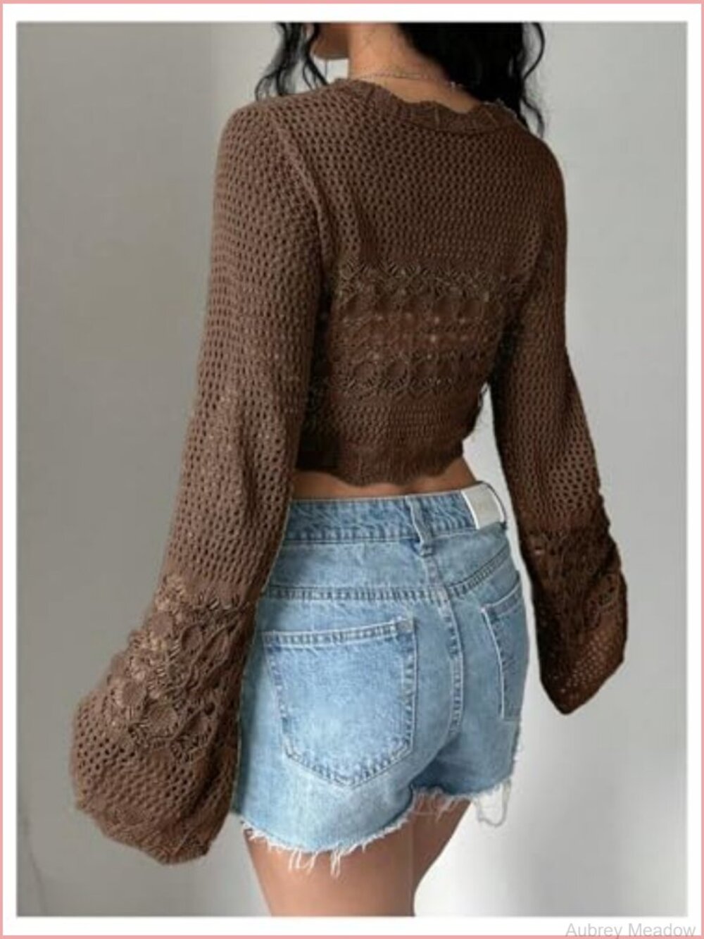 Crochet Tie Front Bell Sleeve Sweater Cardigan - Picture 2 of 5